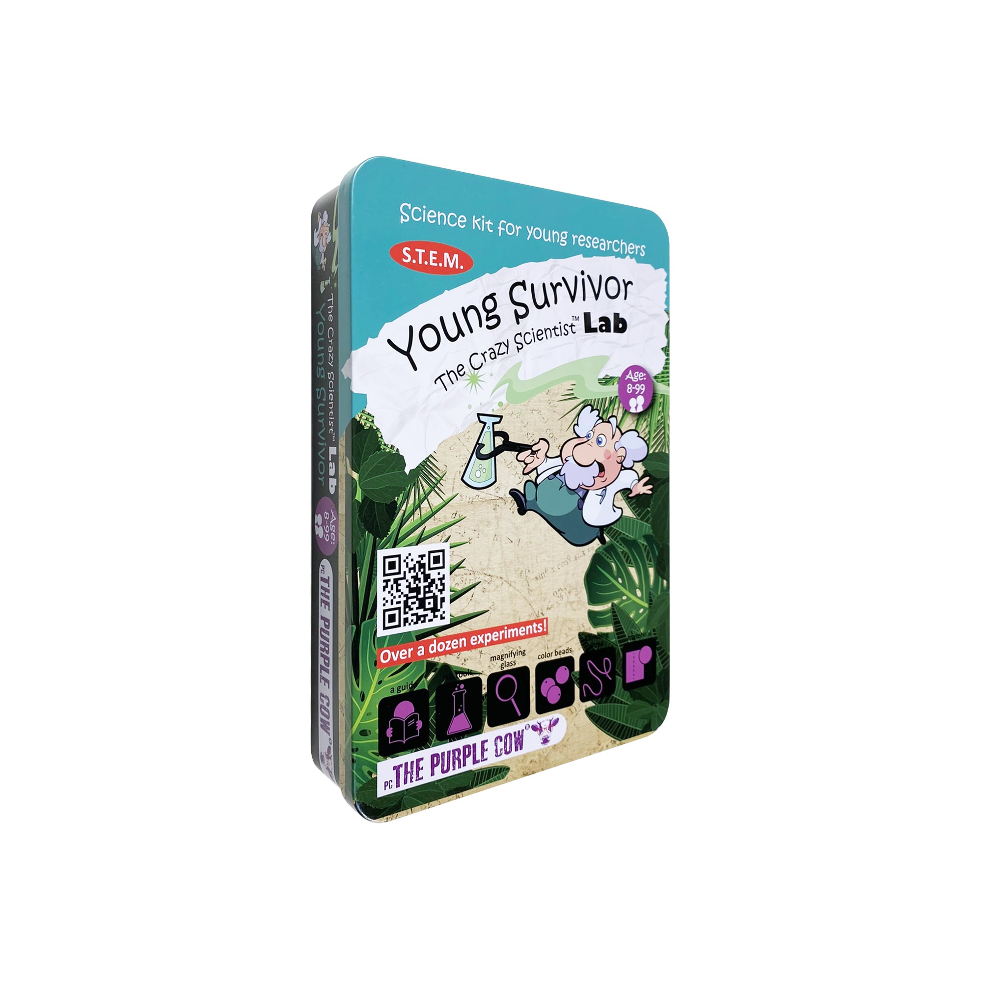 The Purple Cow Crazy Scientist Lab - Young Survivor Survival Set, Kit Di Sopravvivenza Per Bambini Con 12+ Esperimenti Scientifici